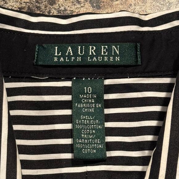 Lauren Ralph Lauren Top Preppy Nautical Minimalist Button Stripe Black 10 GT - Picture 3 of 5